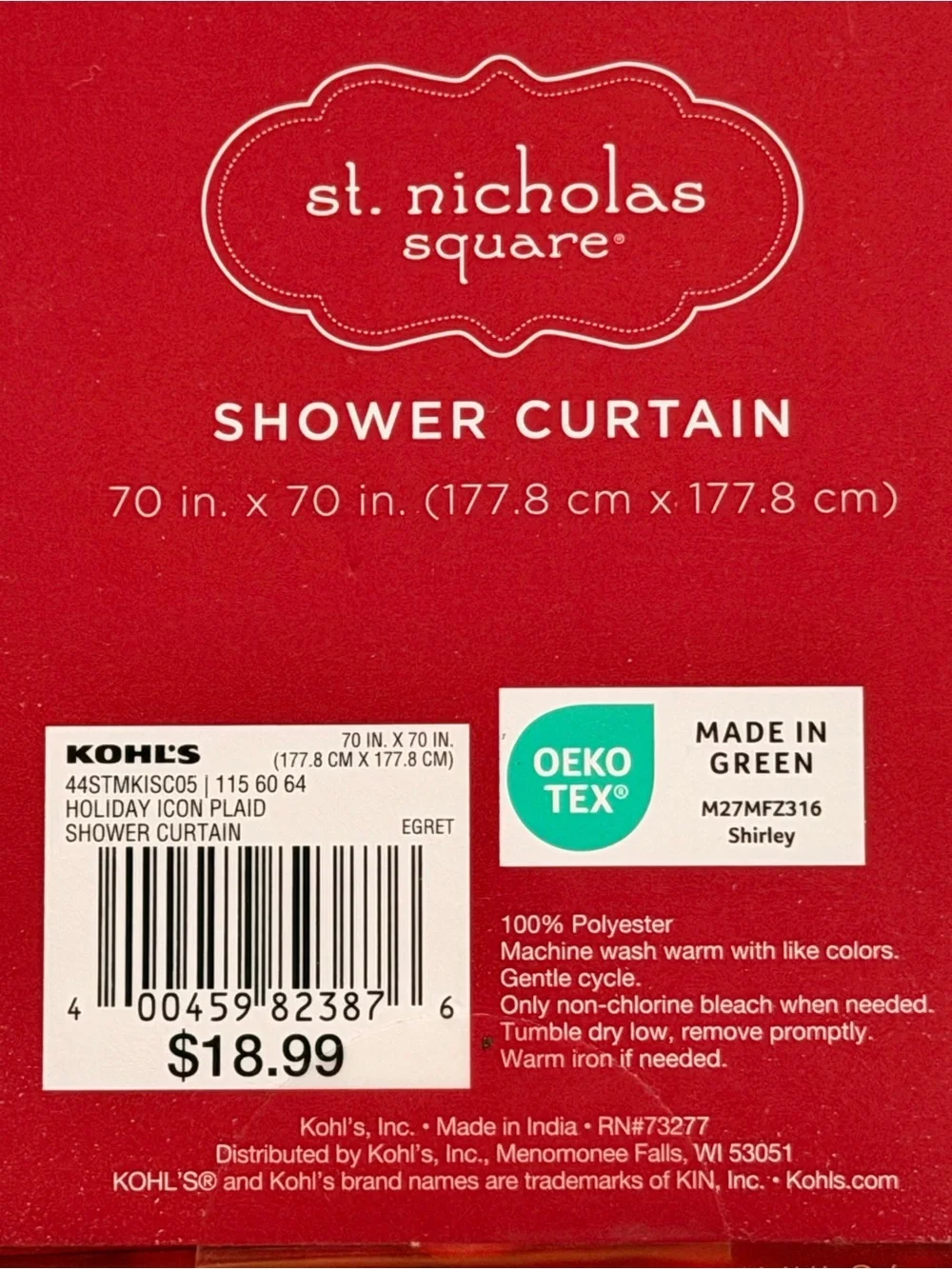 New St Nicholas Christmas polyester shower curtain 70 x 70 winter holiday plaid